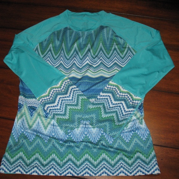 Prana Long Sleeved Rash Guard Swim Shirt Polyester Aqua XL B6 - Picture 3 of 10